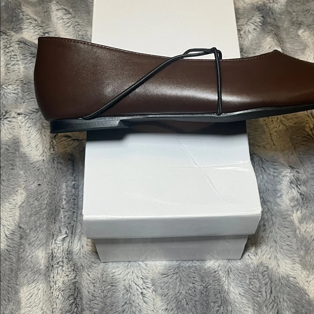 Brown Square-Toe Crisscross Strap Flats - Picture 6 of 17